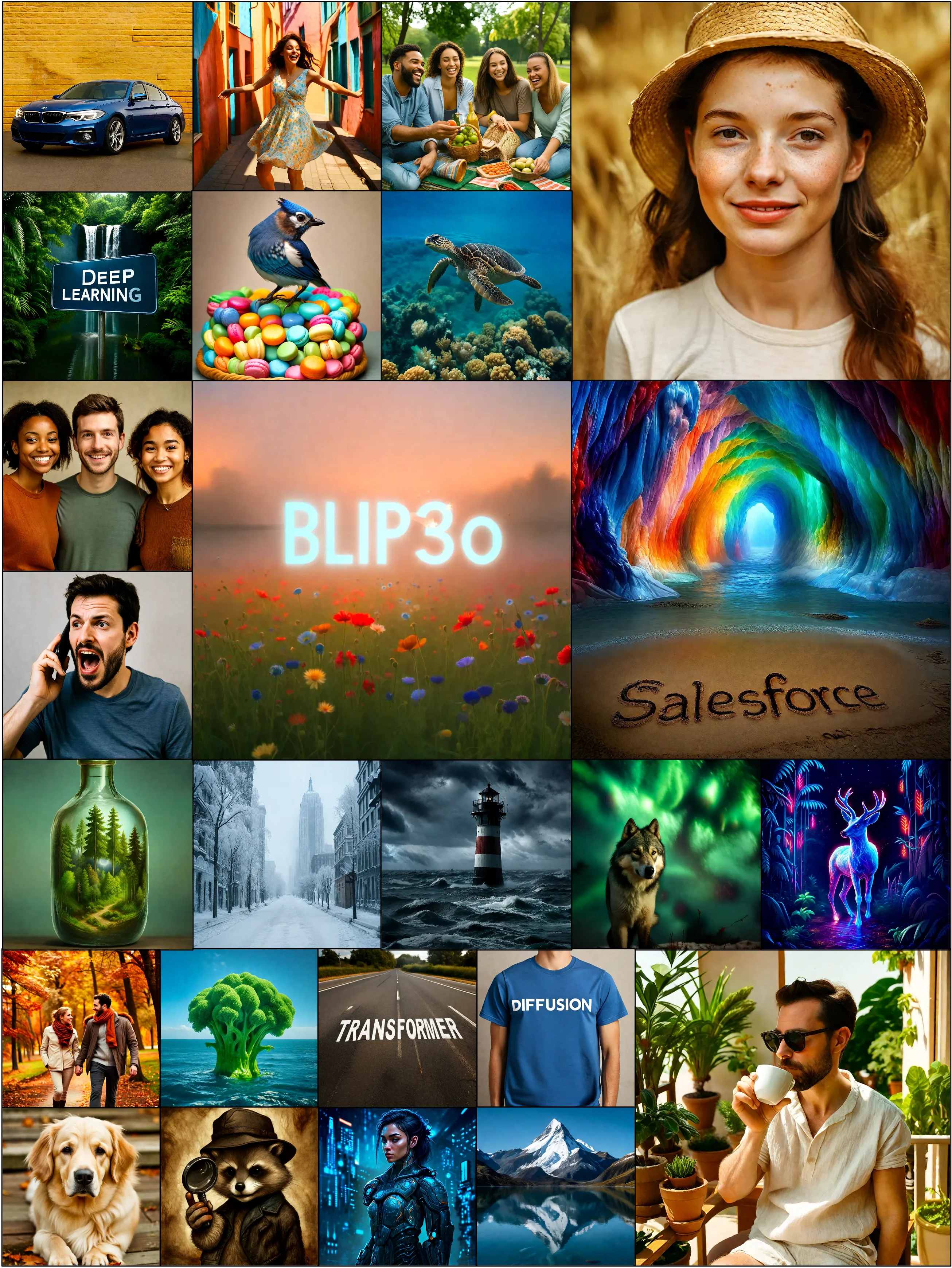 BLIP3-o examples combining visual understanding with high-quality image generation.
